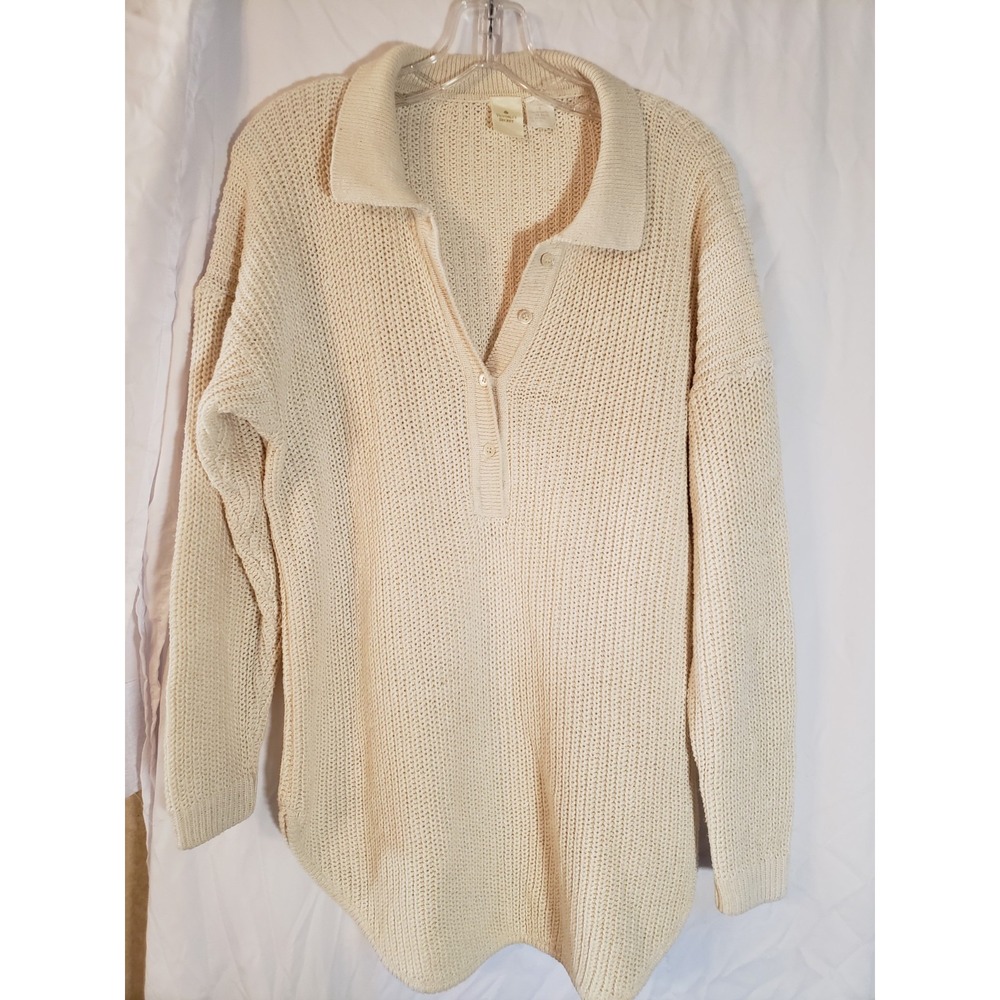 Women's Victoria Secret Cream Collared Long Sleeve Sweater Size S